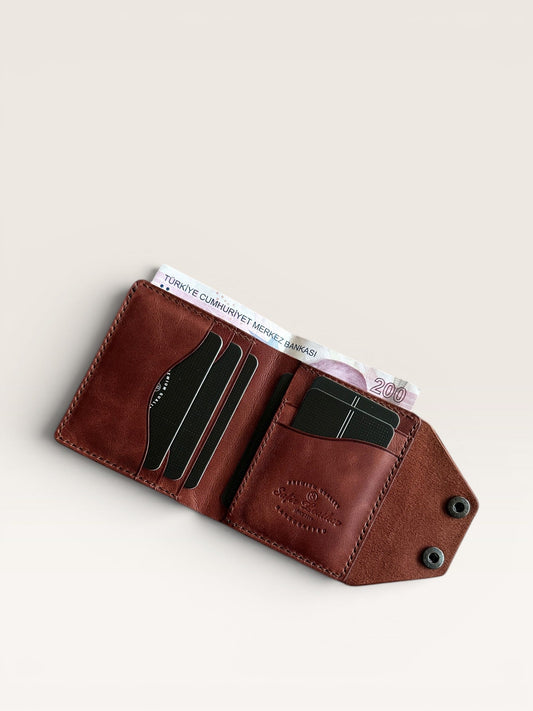 Babil Lock Hakiki Deri Cüzdan - Kızıl Kahve