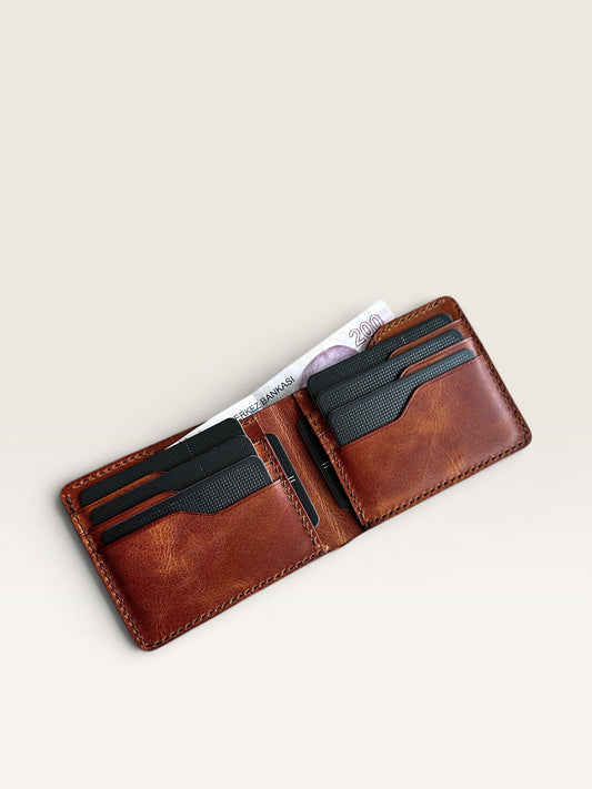 El Yapımı Hakiki Taba Deri Erkek Cüzdan – 8 Kartlık & Nakit Bölmeli | Safir Leather
