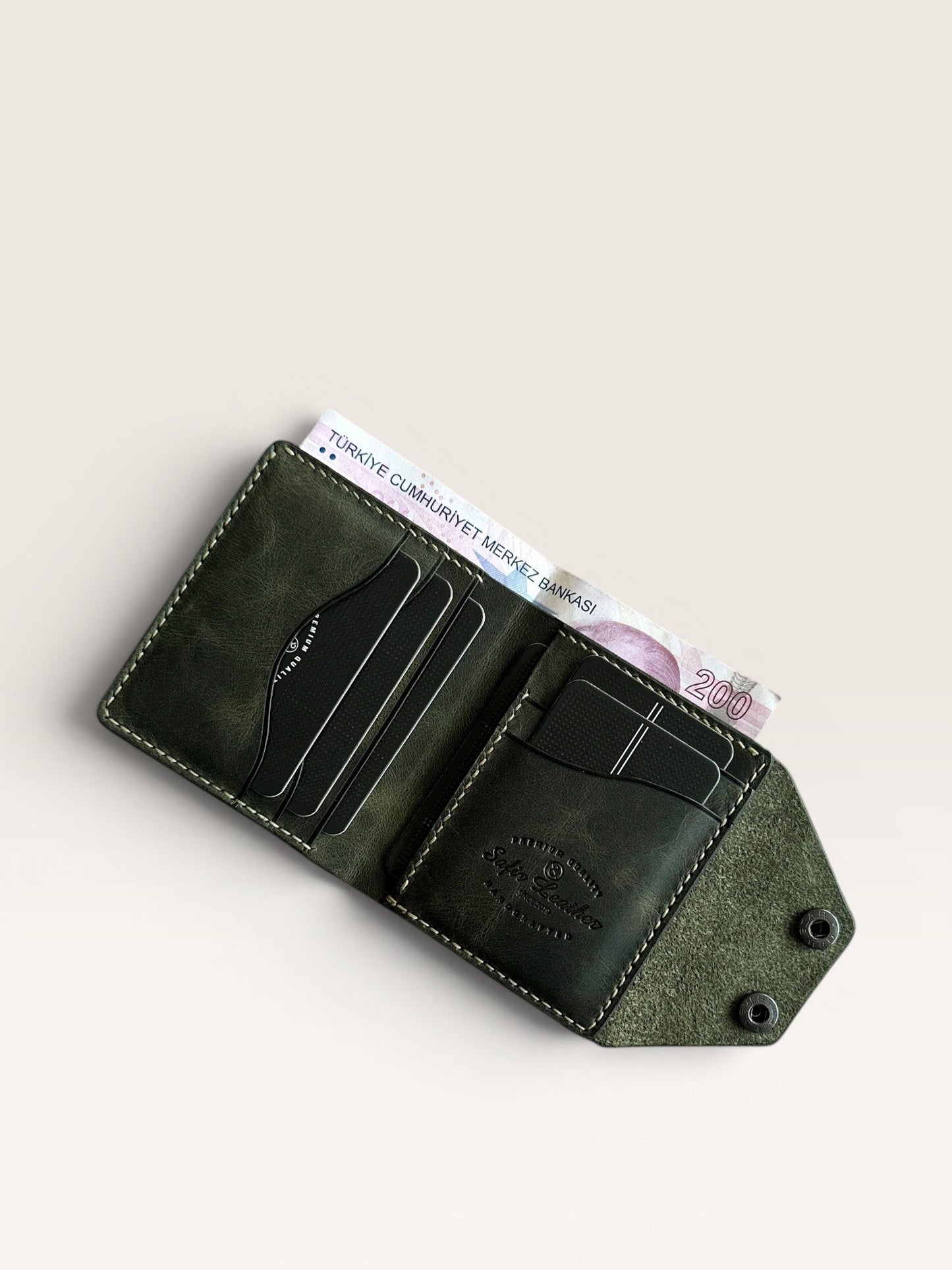 Babil Lock Hakiki Deri Cüzdan - Yeşil Haki